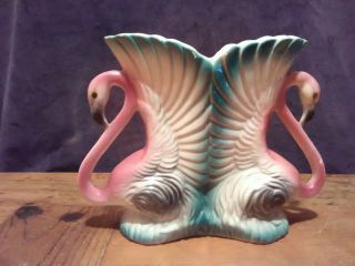 Mid Century Modern Maddox Of California Pottery Double Pink Flamingo Planter