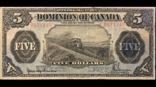 1912 Dominion Of Canada 5$ Pmg Vf25