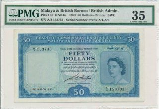 Board Of Commissioners Of Currency Malaya & British Borneo $50 1953 Pmg 35