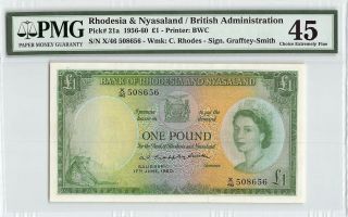 Rhodesia & Nyasaland 1960 P - 21a Pmg Choice Extremely Fine 45 1 Pound
