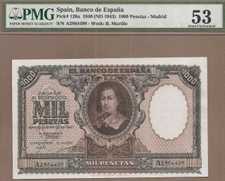 Spain: 1000 Pesetas Banknote,  (au Pmg53),  P - 120a,  09.  01.  1940,