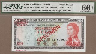 East Caribbean States: 100 Dollars Banknote,  (unc Pmg66),  P - 16fs,  1965,