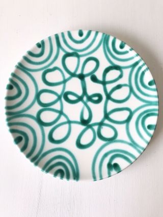Gmundner Keramik Austria Dizzy Pattern Dinner Plate Wall Plate Green Teal 10 "