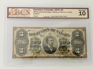 Dominion Of Canada 1878 $2 Bank Note,  Montreal,  Letter B Very Good 10 Bcs 082245