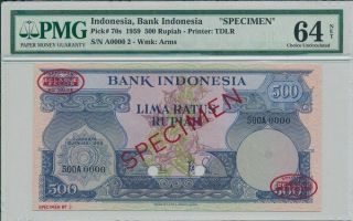 Bank Indonesia Indonesia 500 Rupiah 1959 Specimen,  Rare Pmg 64net