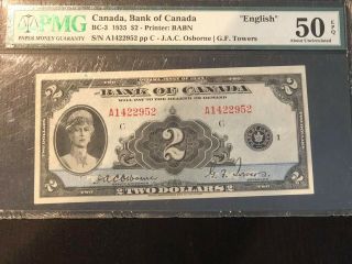 1935 Bank Of Canada $2 Pmg Au50 About Uncirculated Bc - 3