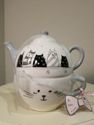 Whimsical Cupboard 10 Strawberry Street Cat Teapot And Mug