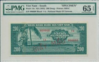 National Bank Viet Nam - South 200 Dong Nd (1955) Specimen Pmg 65epq