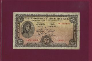 Ireland Republic Eire 5 Pounds 1937 P - 3a Vf
