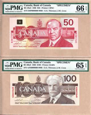 Bank Of Canada Bird Series Specimen Set; 6 Notes $1 - $100; Pmg Gem Unc
