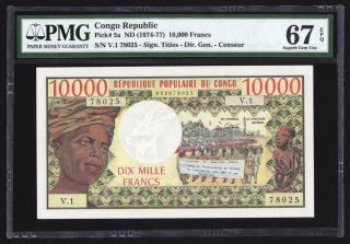 Congo Republic 10000 Francs 1977 P5a Pmg Gem Uncirculated 67 Epq