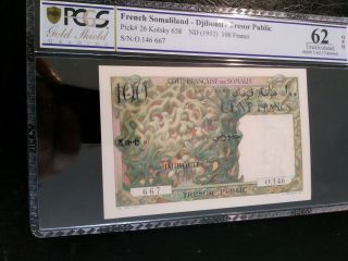 French Somaliland Djibouti Banknote 100 Francs 1952 Pcgs 62 Opq