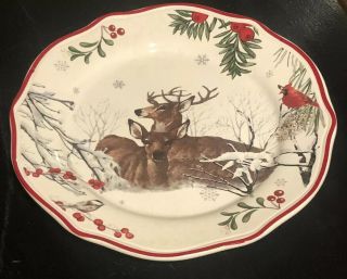 Better Homes & Gardens Winter Heritage Salad Plate Stag & Doe Deer Christmas