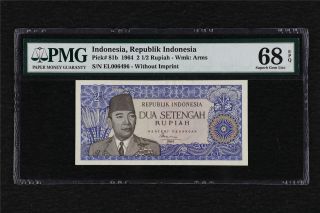 1964 Indonesia Bank Indonesia 2 1/2 Rupiah Pick 81b Pmg 68 Epq Gem Unc