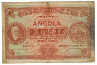 Portugal Angola 50 Escudos 01.  01.  1921 Very Rare Note