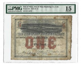 1923 Isle Of Man 1 Pound,  Iom Banking Co P - 3ab Pmg 15 Fine,  Very Rare Large Type