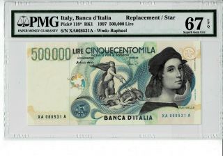 Italy P 188 1997 500000 Lire Replacement Finest Grade Pmg 67 Epq S Gem Unc