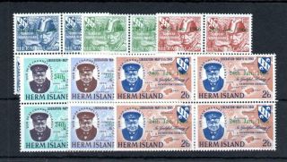 Herm: Churchill Set In Unmounted Blocks Of 4 With Green Overprints
