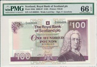 Royal Bank Of Scotland Plc Scotland 100 Pounds 2007 Pmg 66epq