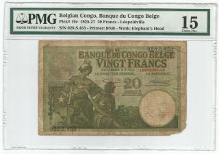 Belgian Congo 20 Francs 3.  10.  1925 P 10c Banknote Pmg 15 - Choice Fine
