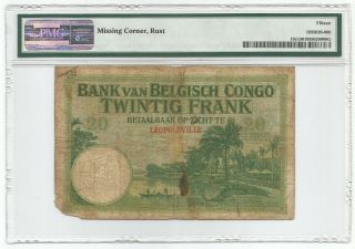 Belgian Congo 20 Francs 3.  10.  1925 P 10c Banknote PMG 15 - Choice Fine 2