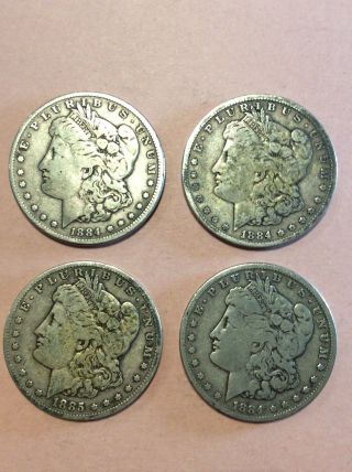 Set Of 4 Us Morgan Dollars - (3) 1884 