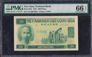 Vietnam Banknote 500d 1951 Gem Unc Pick 64a Pmg 66epq