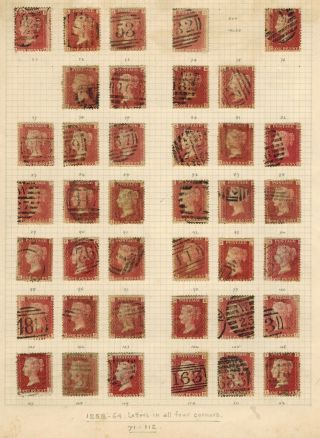 Gb Qv 1858 - 1879 Album Page Of Unchecked 1d Red Plate Number Sg 43/44 Stamps 1