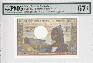 Nd 1970 - 84 Mali 1000 Francs P - 13e Pmg 67 Epq Gem Unc
