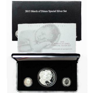 2015 - W March Of Dimes Proof Commemorative Silver Dollar and Dime Set of 3 w/ 2