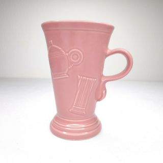 Vtg Fiesta Rose? Pink Latte Footed Pedestal Coffee Mug Embossed Icons Fiestaware