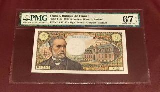 Bank Of France French 5 Franc 1966 Pmg 67 Gem Unc Pick 146 Luis Pasteur Finest