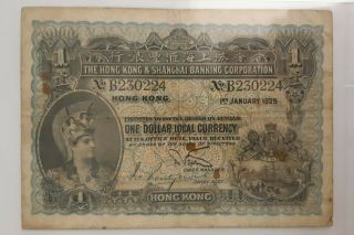 1923 $1 Dollar Hong Kong Shanghai Banking Corporation Pmg Vf 20