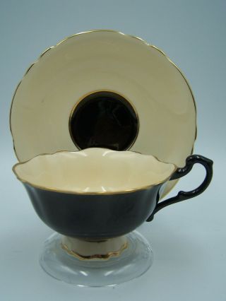 Vintage Paragon Cup Saucer Black And Pale Peach In Color Double Warrent