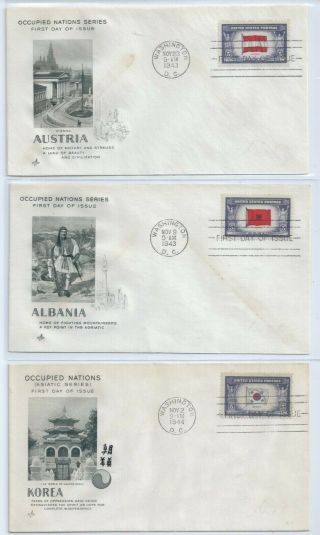 US FDC 909 - 921 Overrun Nations 1944 DC ART CRAFT First Day Complete Set 3