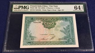 French Indochina 5 Piastres 1953 Pick 106 Pmg64epq One Digit After Letter Serie