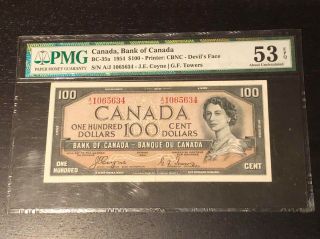 1954 Bank Of Canada $100 Devil Face Pmg Au53 Epq Bc - 35a