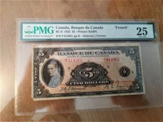 1935 $5 Banque Du Canada French Text Pmg Choice Vf - 25 Osborne And Tower