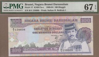 Brunei: 100 Ringgit Banknote,  (unc Gem Pmg67),  P - 17,  1990,