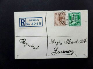 Guernsey 1 Oct 1941 Registered Env 1/2 D Arms,  Gb Kgvi 5d Def Stamp