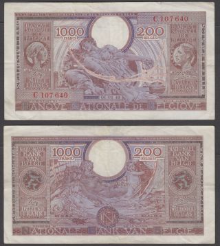 Belgium 1000 Francs 200 Belgas 1943 (vf) Banknote P - 125
