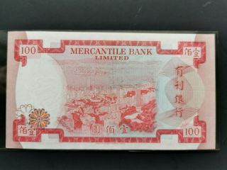 1974 Hong Kong Mercantile Bank Limited $100 Hundred dollars UNC Banknote 3