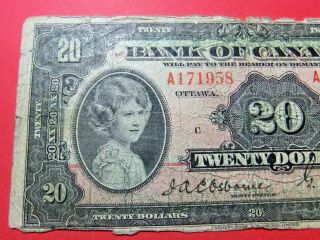 1935 Bank of Canada 20 Dollar Note - PINK PRINCESS - Small Seal 2