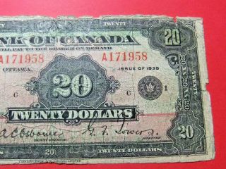 1935 Bank of Canada 20 Dollar Note - PINK PRINCESS - Small Seal 3