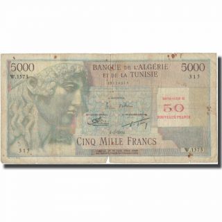 [ 800908] Banknote,  Algeria,  50 Nf On 5000 Francs,  1956,  1956 - 03 - 06,  Km:113,  F