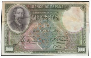 Spain.  EspaÑa.  25 Abril 1931.  1.  000 Pesetas.