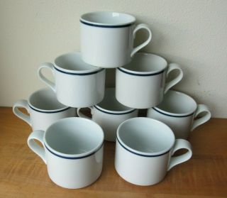 Set Of 8,  Dansk Bistro Christianshavn Blue Flat Coffee Mugs (tea Cups)