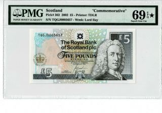 Scotland P 362 2002 5 Pounds Commemorative Pmg 69 Epq Star Finest Grade