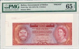Government Of Belize Belize $5 Nd (1975 - 76) Pmg 65epq