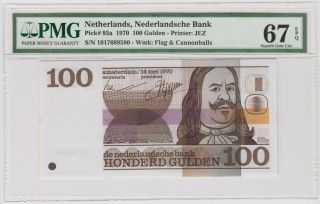 Netherlands 100 Gulden 1970 - Pmg 67 Epq - P93a Gem Unc